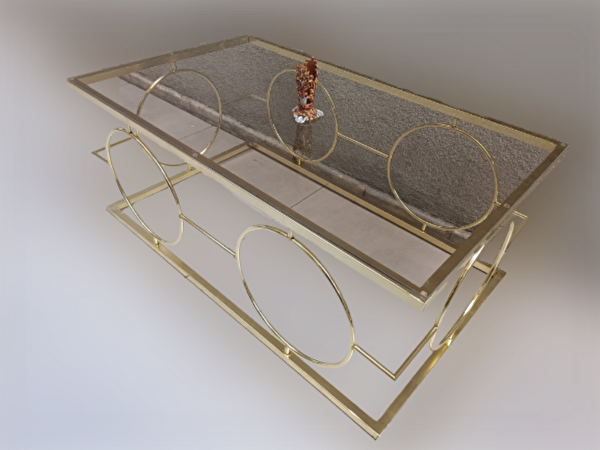 Bengi Ticaret Orta Sehpa ZLF 14087 Halka Model Metal Ayak Gold Renk Kaplama Cam Tabla El Yapım