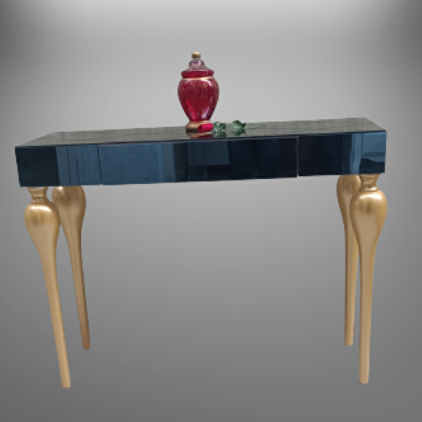 Bengi Ticaret Dresuar 18087 Tombul Model Kayın Torna Ayak Parlak Gold Siyah Füme Ayna El Yapı