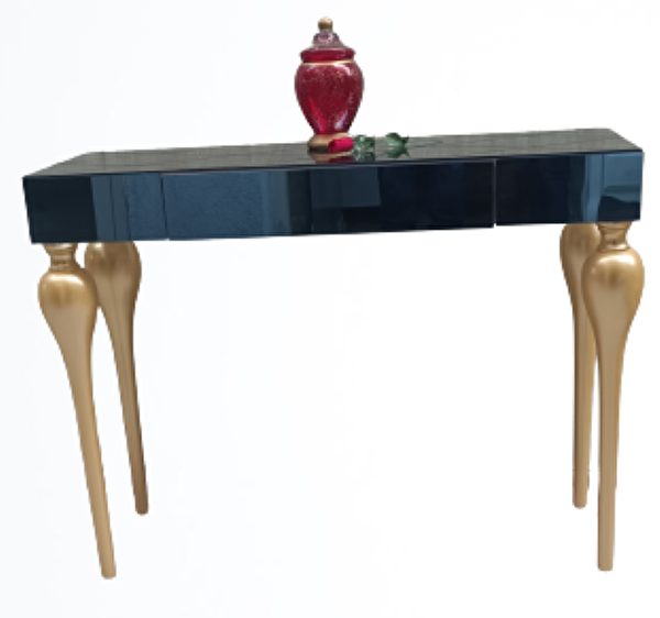 Bengi Ticaret Dresuar 18087 Tombul Model Kayın Torna Ayak Parlak Gold Siyah Füme Ayna El Yapı