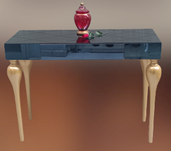 Bengi Ticaret Dresuar 18087 Tombul Model Kayın Torna Ayak Parlak Gold Siyah Füme Ayna El Yapı