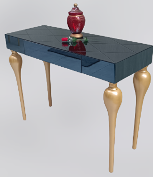 Bengi Ticaret Dresuar 18087 Tombul Model Kayın Torna Ayak Parlak Gold Siyah Füme Ayna El Yapı