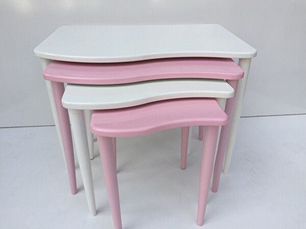 Bengi Ankara Mobilya Zigon 17643 S Model Kayın Retro Ayak Parlak Pembe-Beyaz Renk Mdf Tabla El Yapı