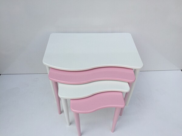 Bengi Ankara Mobilya Zigon 17643 S Model Kayın Retro Ayak Parlak Pembe-Beyaz Renk Mdf Tabla El Yapı