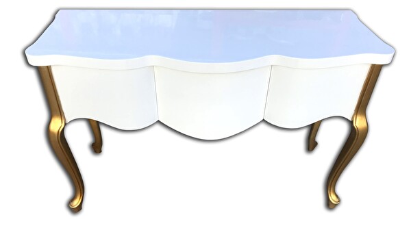 Bengi Ankara Mobilya Dresuar-Çalışma Masa 17902 ST Bombe Model Dalga Ayna Kayın Aslan Ayak Beyaz Lake