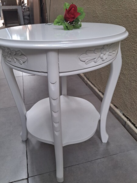 Bengi Ticaret Fiskos 13816 Oyma Model Parlak Kaplama Kayın Ayak Parlak Beyaz Mdf Tabla El Yapı