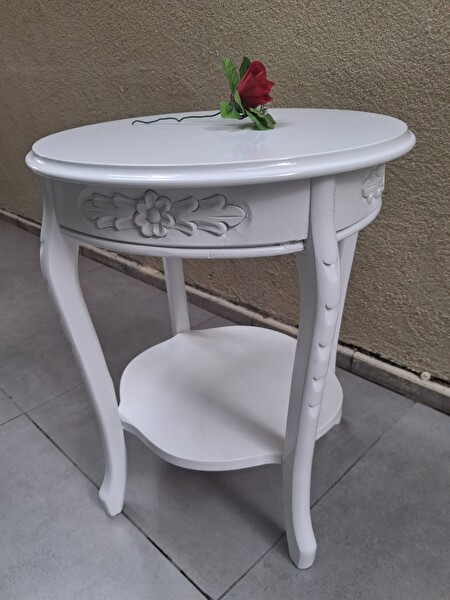 Bengi Ticaret Fiskos 13816 Oyma Model Parlak Kaplama Kayın Ayak Parlak Beyaz Mdf Tabla El Yapı