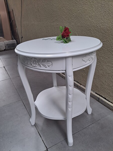 Bengi Ticaret Fiskos 13816 Oyma Model Parlak Kaplama Kayın Ayak Parlak Beyaz Mdf Tabla El Yapı