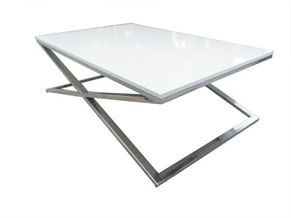 Bengi Ticaret Orta Sehpa 18116 X Çapraz Model Metal Nikelaj Ayak Parlak Lake Tabla El Yapım