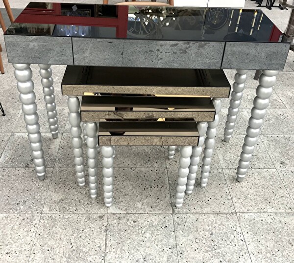 Bengi Ankara Mobilya Dresuar-Zigon 18026 Elma Model Gri Lake Ahşap Kayın Ayak Ayna Kaplama El Yapım