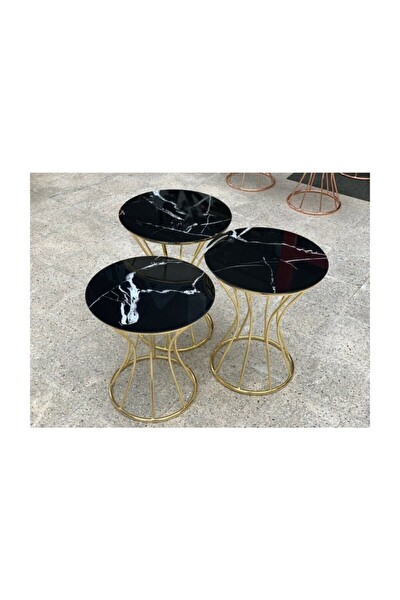 Bengi Ankara Mobilya BRC 18543 Zigon Kum Saati Siyah Mermer Desen Metal Gold Renk Kaplama El Yapımı