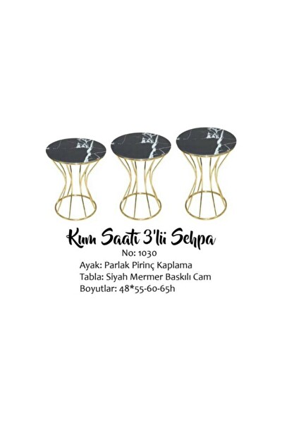 Bengi Ankara Mobilya BRC 18543 Zigon Kum Saati Siyah Mermer Desen Metal Gold Renk Kaplama El Yapımı