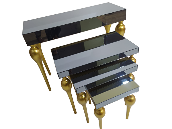 Bengi Ankara Mobilya Dresuar-Zigon 18216 Tombul Ayak Model Kayın Mdf Tabla Parlak Gold Füme Cam Kaplam