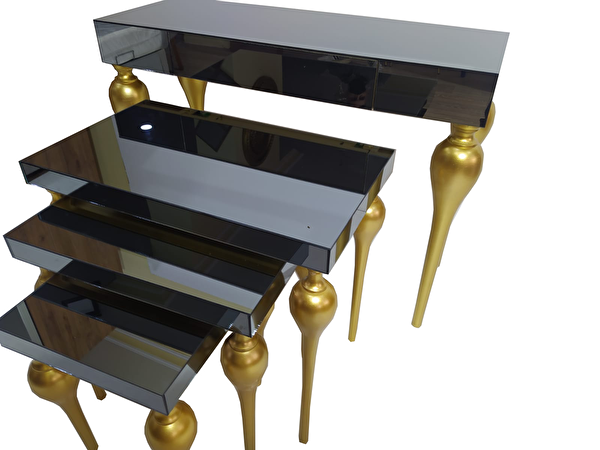 Bengi Ankara Mobilya Dresuar-Zigon 18216 Tombul Ayak Model Kayın Mdf Tabla Parlak Gold Füme Cam Kaplam