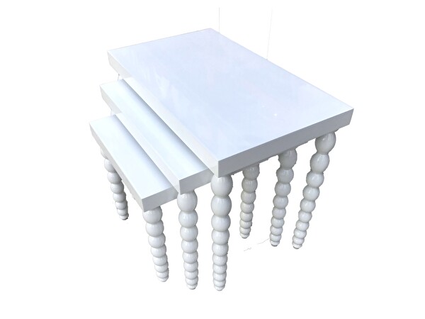 Bengi Ankara Mobilya Zigon 18028 Sehpa Elma Model Parlak Beyaz Lake Ahşap Kayın Ayak El Yapı