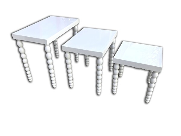 Bengi Ankara Mobilya Zigon 18028 Sehpa Elma Model Parlak Beyaz Lake Ahşap Kayın Ayak El Yapı