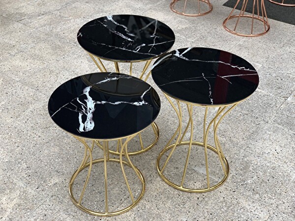 Bengi Ticaret BRC Zigon 12370 Kum Saati Siyah Mermer Desen Metal Gold Renk Kaplama El Yapım