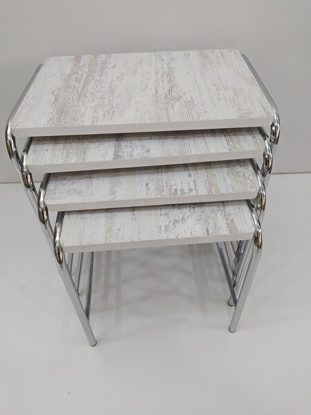 Bengi Ankara Mobilya Zigon Sehpa 14005 Demet Metal Model Nikelaj Ayak Ahşap Dalga Desen El Yapım