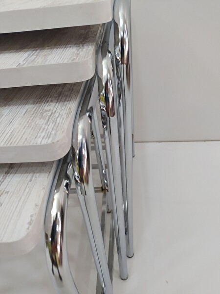 Bengi Ankara Mobilya Zigon Sehpa 14005 Demet Metal Model Nikelaj Ayak Ahşap Dalga Desen El Yapım