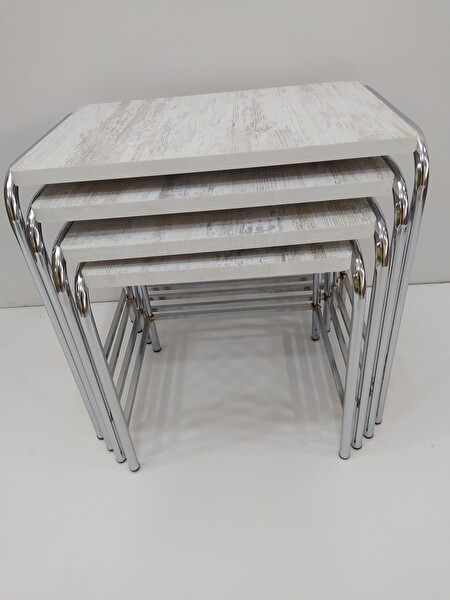 Bengi Ankara Mobilya Zigon Sehpa 14005 Demet Metal Model Nikelaj Ayak Ahşap Dalga Desen El Yapım