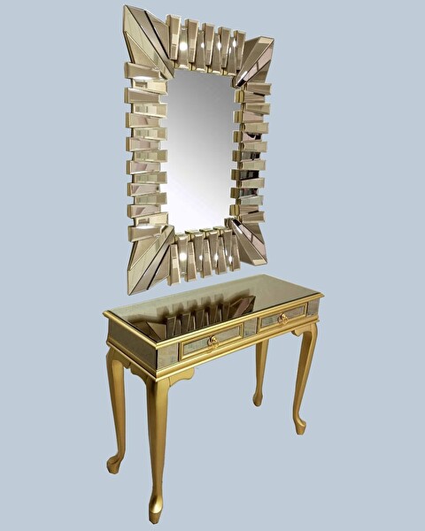 Bengi Ticaret Dresuar ST 18550 2Çek Modl Kayın Gold Renk Aslan Ayk Kare Ayna Kaplı Güneş El Yapım