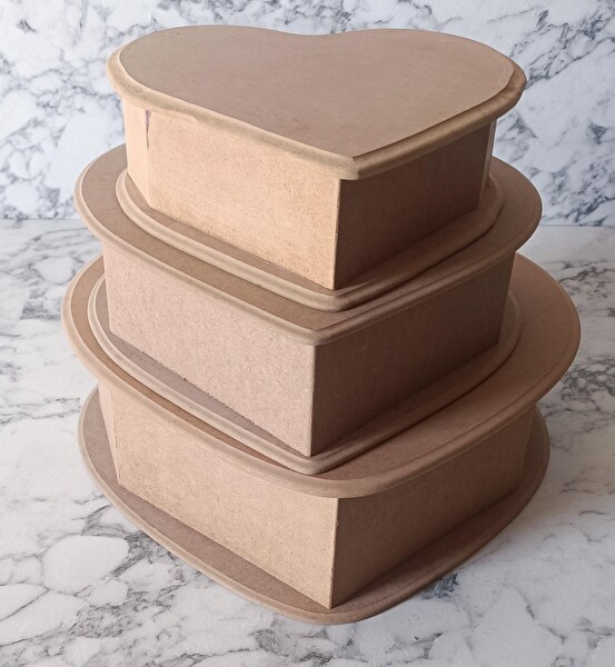 Bengi Ticaret Hobi Adn 90201 Kalp Kutu Set 3'Lü Ahşap Ham Mdf Kutuda Sevk El Yapım