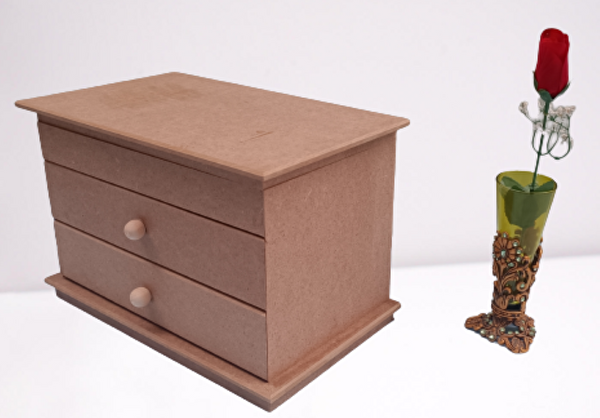 Bengi Ticaret Hobi Erdl 12239 Dekoratif Model Makyaj Kutusu 2 Çekmece Ahşap Mdf Ham El Yapımı