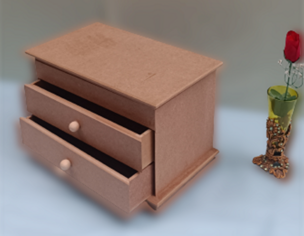 Bengi Ticaret Hobi Erdl 12239 Dekoratif Model Makyaj Kutusu 2 Çekmece Ahşap Mdf Ham El Yapımı