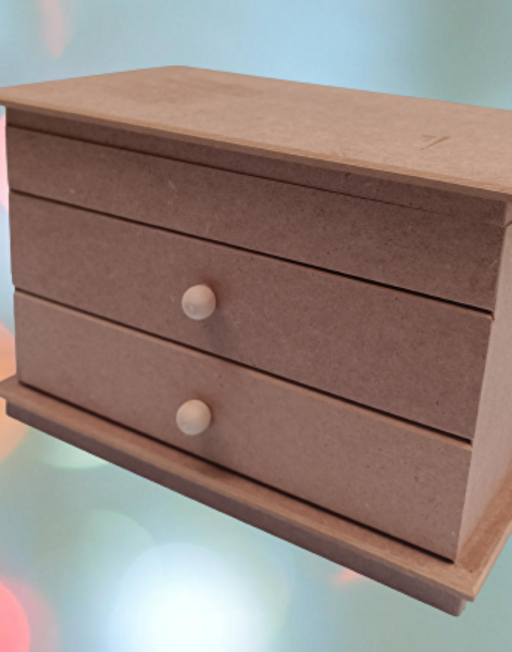 Bengi Ticaret Hobi Erdl 12239 Dekoratif Model Makyaj Kutusu 2 Çekmece Ahşap Mdf Ham El Yapımı