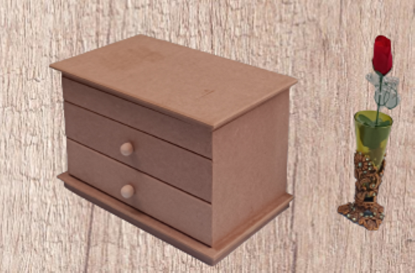 Bengi Ticaret Hobi Erdl 12239 Dekoratif Model Makyaj Kutusu 2 Çekmece Ahşap Mdf Ham El Yapımı