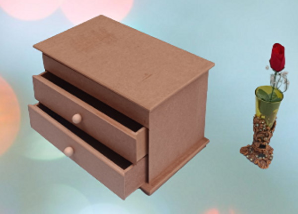 Bengi Ticaret Hobi Erdl 12239 Dekoratif Model Makyaj Kutusu 2 Çekmece Ahşap Mdf Ham El Yapımı