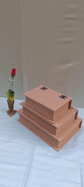 Bengi Ticaret Hobi Adn 90033 Dekoratif Model Üçlü Takı Kutusu Ahşap Ham Mdf El Yapımı