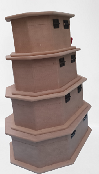 Bengi Ticaret Hobi 12238 Dekoratif Model Makyaj Kutu Set Dörtlü Ham Ahşap Mdf El Yapımı