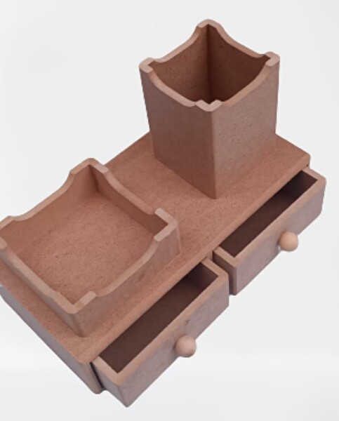 Bengi Ticaret Hobi Adn 90066 Dekoratif Kalemlik Set İkili Model Ham Mdf Ahşap Çekmece El Yapımı