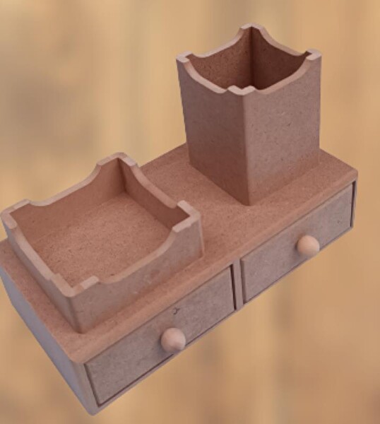 Bengi Ticaret Hobi Adn 90066 Dekoratif Kalemlik Set İkili Model Ham Mdf Ahşap Çekmece El Yapımı