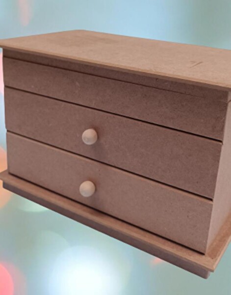 Bengi Ticaret Hobi Erdl Dekoratif 90073 Model Makyaj Kutusu 2 Çekmece Ahşap Mdf Ham El Yapımı