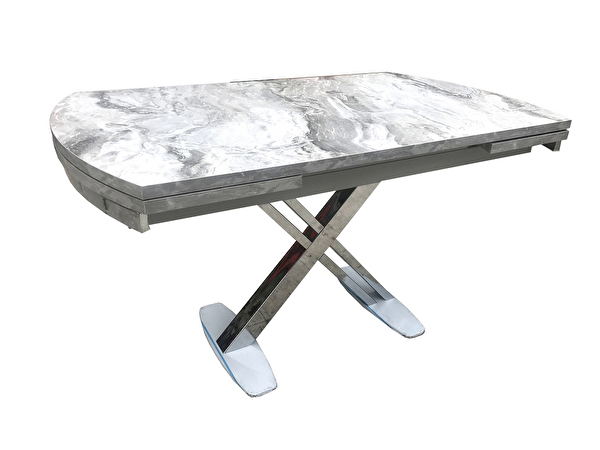 Bengi Ticaret Masa 17967 X Çapraz Ayak Metal Çelik Nikelaj Beyaz Mermer Tabla El Yapı