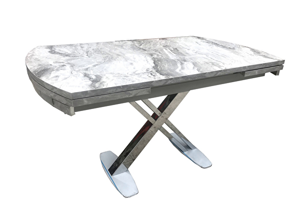 Bengi Ticaret Masa 17967 X Çapraz Ayak Metal Çelik Nikelaj Beyaz Mermer Tabla El Yapı