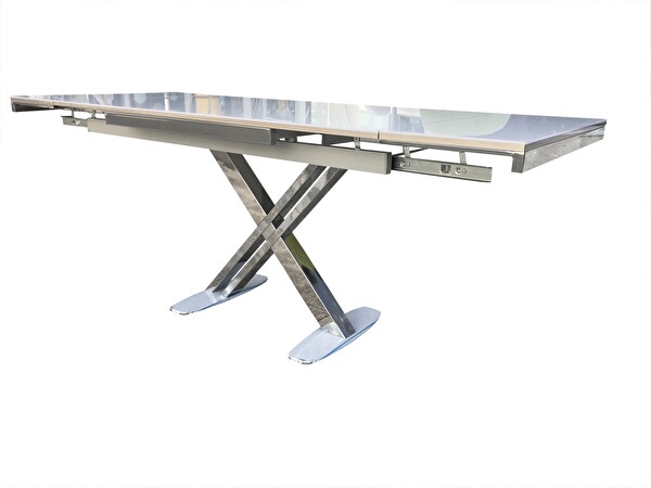 Bengi Ticaret Masa 13918 X Ayak Model Metal Nikelaj Dikdörtgen Kelebek Yan Açıl Tabla Üstü Cam