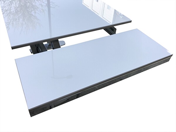 Bengi Ticaret Masa 13918 X Ayak Model Metal Nikelaj Dikdörtgen Kelebek Yan Açıl Tabla Üstü Cam