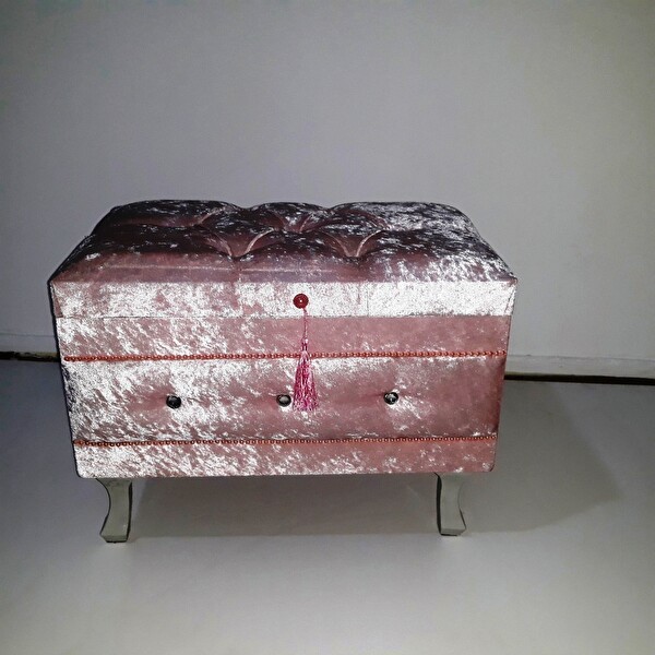 Bengi Ticaret Çeyiz Sandık 17637 Kapitone Küçük Model 2Li Pembe Kadifem Kumaş İçi Tela El Yapım