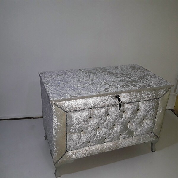 Bengi Ticaret Çeyiz 18149 Sandık Kapitone Model 3 Lü Krem Kadifemsi Kumaş İçi Tela El Yapım