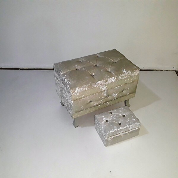 Bengi Ticaret Çeyiz 18149 Sandık Kapitone Model 3 Lü Krem Kadifemsi Kumaş İçi Tela El Yapım