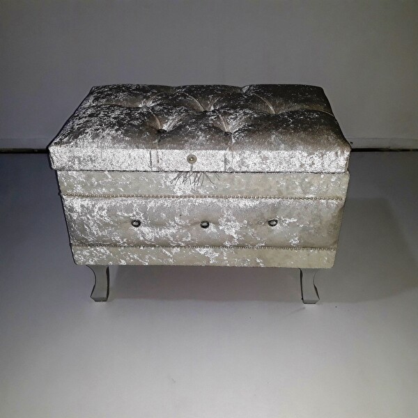 Bengi Ticaret Çeyiz 18149 Sandık Kapitone Model 3 Lü Krem Kadifemsi Kumaş İçi Tela El Yapım