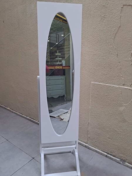 Bengi Ticaret Ayna ST 17711 Takı Dolap Boy Ahşap Kayın-Mdf Gövde Parlak Beyaz Klasik El Yapım