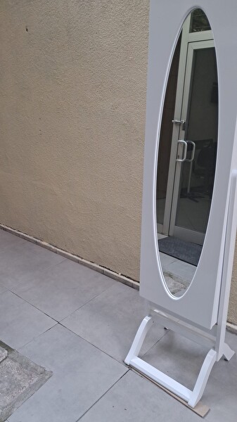 Bengi Ticaret Ayna ST 17711 Takı Dolap Boy Ahşap Kayın-Mdf Gövde Parlak Beyaz Klasik El Yapım