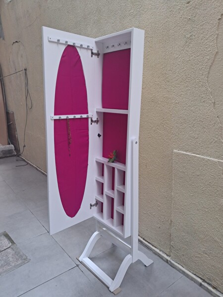 Bengi Ticaret Ayna ST 17711 Takı Dolap Boy Ahşap Kayın-Mdf Gövde Parlak Beyaz Klasik El Yapım