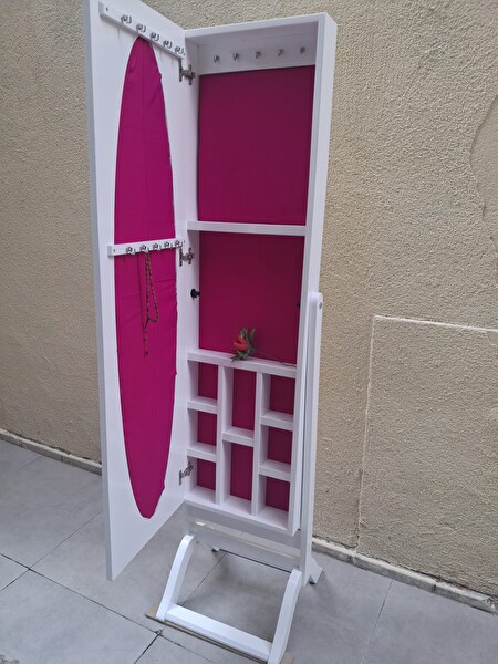 Bengi Ticaret Ayna ST 17711 Takı Dolap Boy Ahşap Kayın-Mdf Gövde Parlak Beyaz Klasik El Yapım
