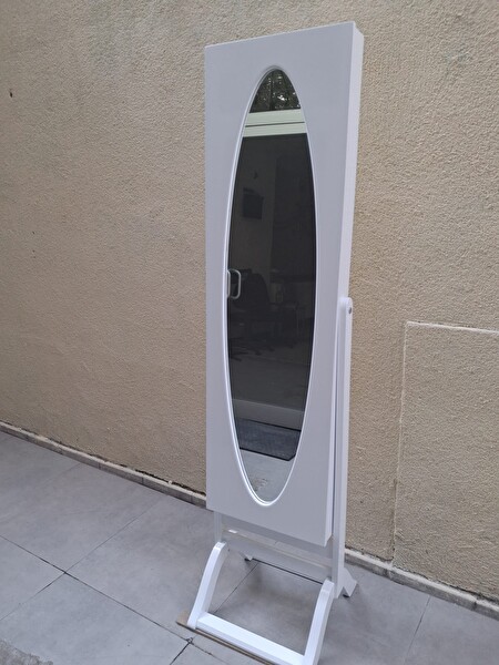 Bengi Ticaret Ayna ST 17711 Takı Dolap Boy Ahşap Kayın-Mdf Gövde Parlak Beyaz Klasik El Yapım