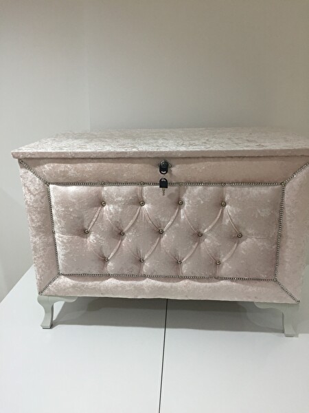 Bengi Ticaret Çeyiz Sandık 17639 Kapitone Model 3'lü Pembe Kadifemsi Kumaş İçi Tela El Yapım