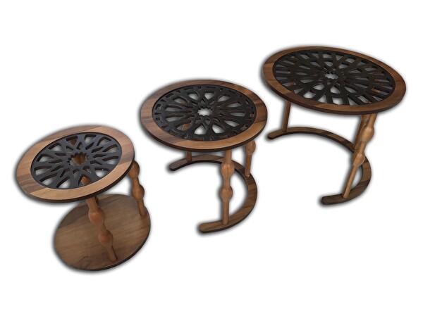 Bengi Ankara Mobilya Zigon Cnc 12468 ST Osmanlı Motif İşleme Metal Ayak Kütük Desen Mdf Tabla El Yapım